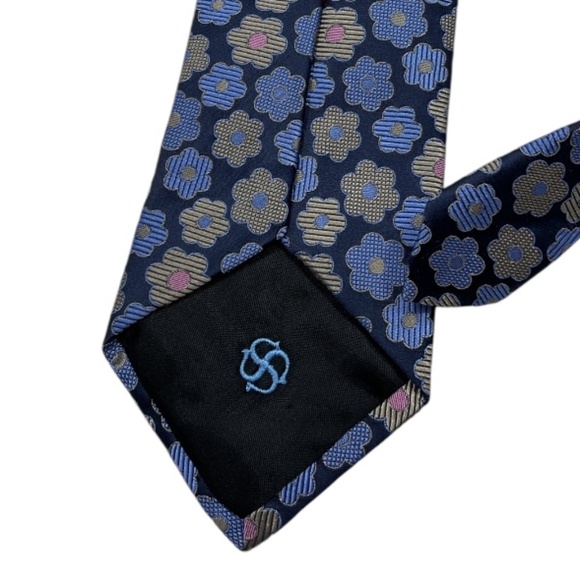 SERICA Navy Floral Silk DESIGNER Tie HANDMADE ITALY - Picture 4 of 4